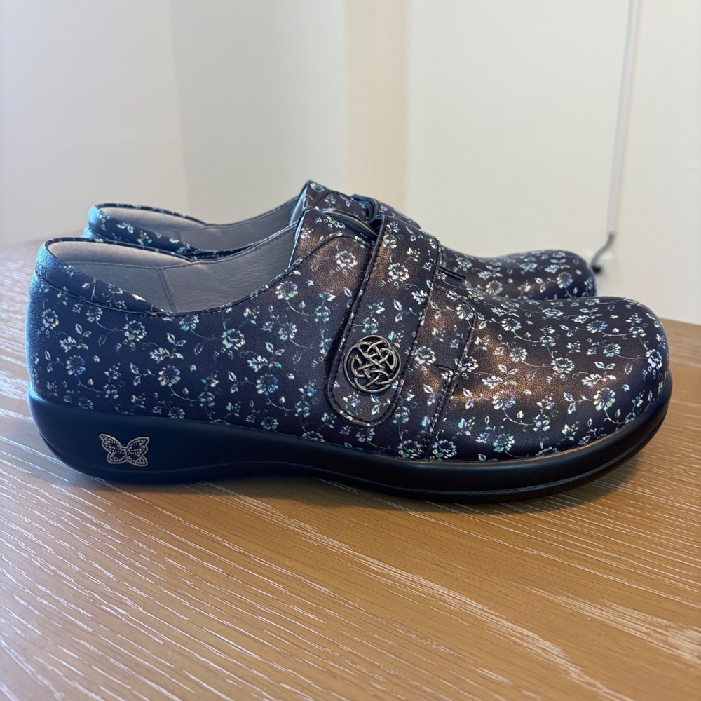 Alegria Joleen Navy Floral Leather Work Clogs Nursing Shoes Womens Size 43 12